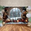 MOON.QG Christmas Home Decoration Photography Backdrop Portrait Baubles Candle Arch Window Background Decoration Photo Studio