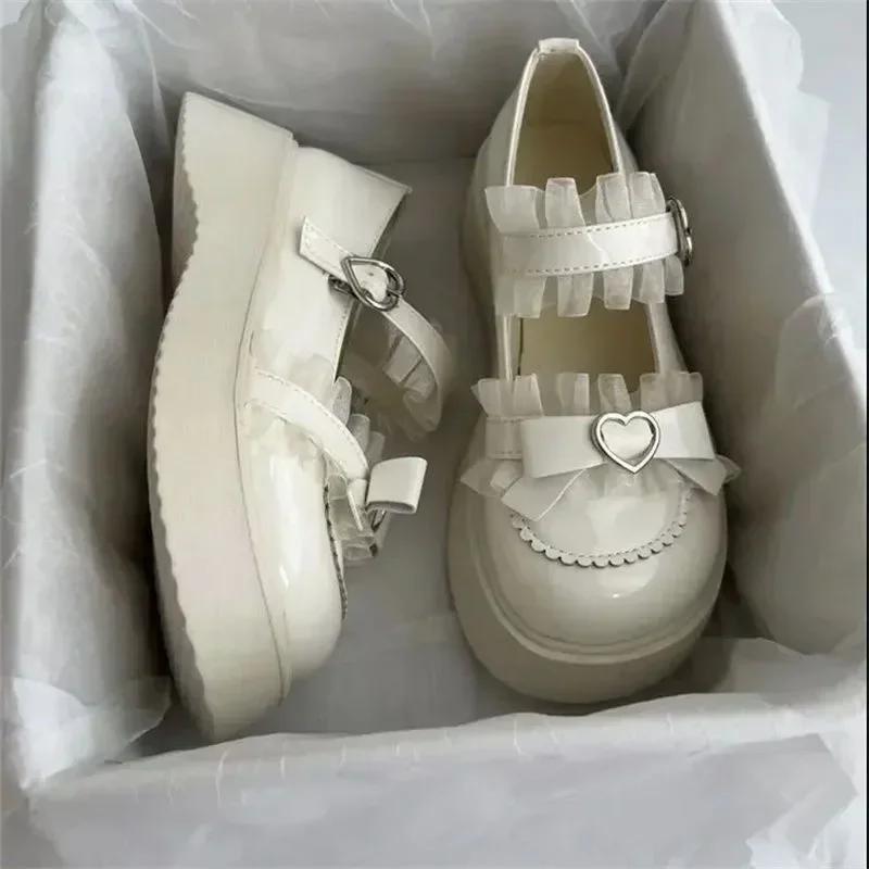Loafers Round Toe Thick Lolita Mary Jane Cute Women Shoes with Bow Sweet Simple Fashion Versatile Casual Zapatillas De Mujer