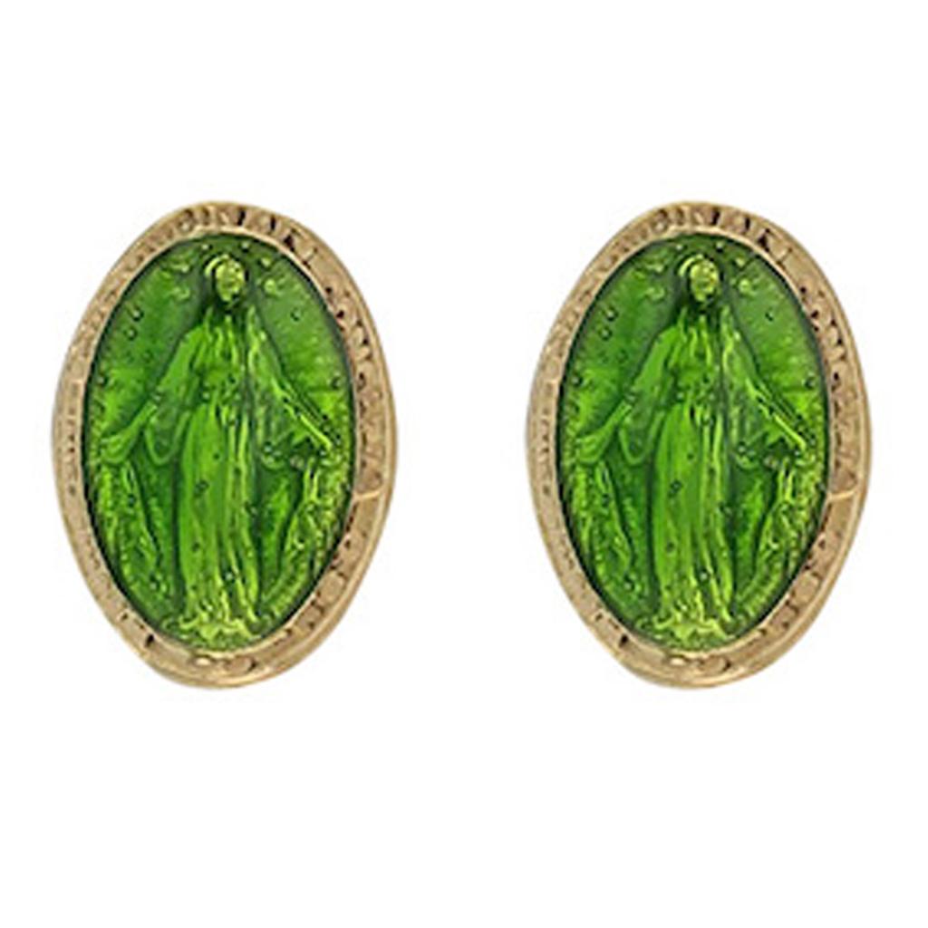 Les Trésors De Lily [R6032] - Boucles artisanales Argent 'Vierge Marie' vert doré - 10x7 mm