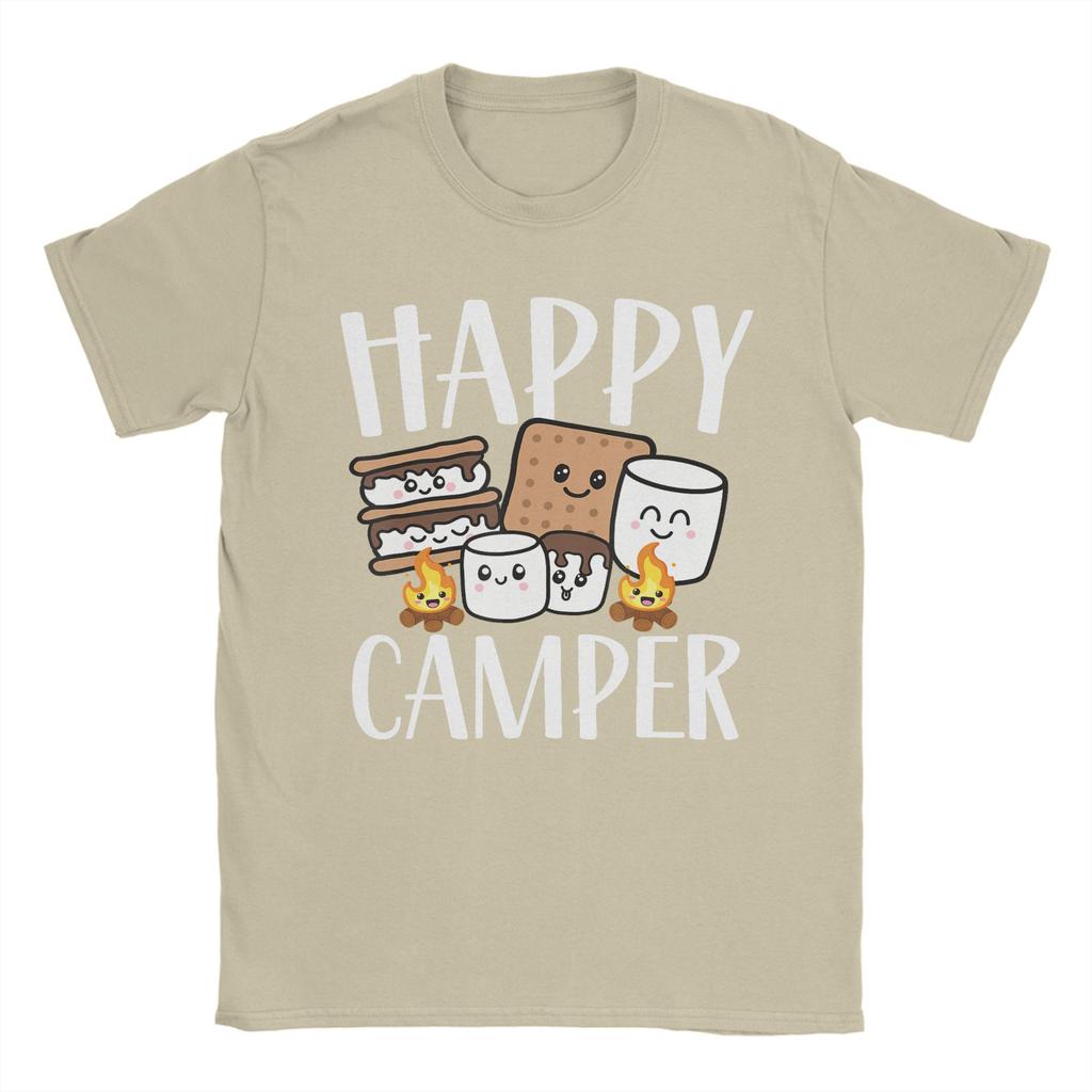 Kawaii Smore Happy Camper Camping Cotton TShirt For Men Summer Funny T Shirts O Neck Hipster Tees Plus Size Custom Logo Tops