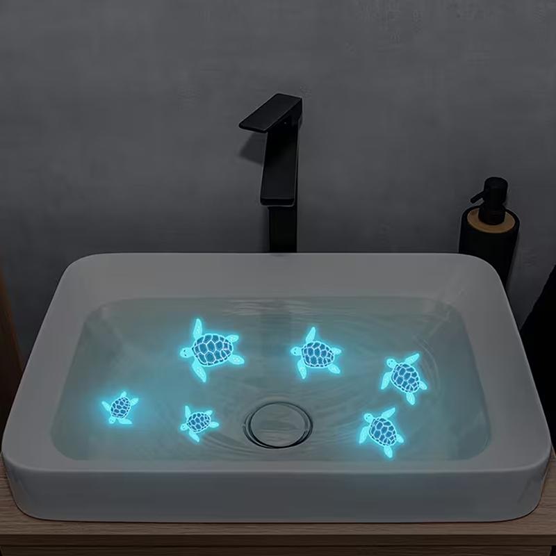 Glow-in-the-Dark Turtle Self-Adhesive Stickers Waterproof Bathroom Bedroom Decals Home Decor Sink Wall Art