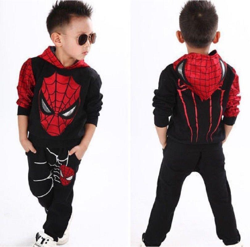 Jarní 2ks Dětské Chlapecké Mikiny Spiderman Top Kalhoty Outfit Set
