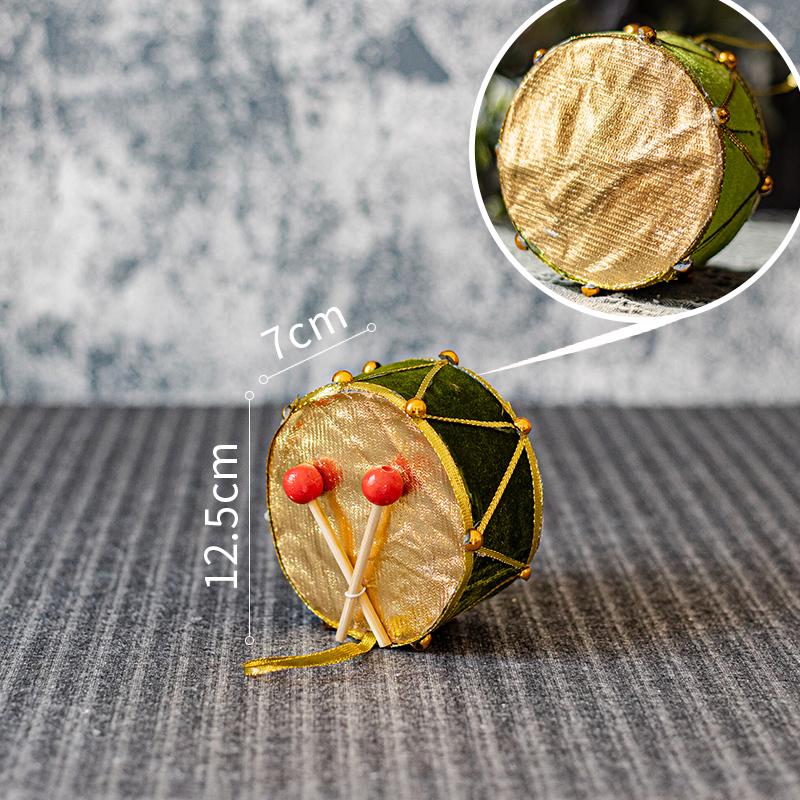 Flannel Christmas Tree Ornaments: Reindeer Figurine & Small Drum - Holiday Party Gifts & Window Display Decorations