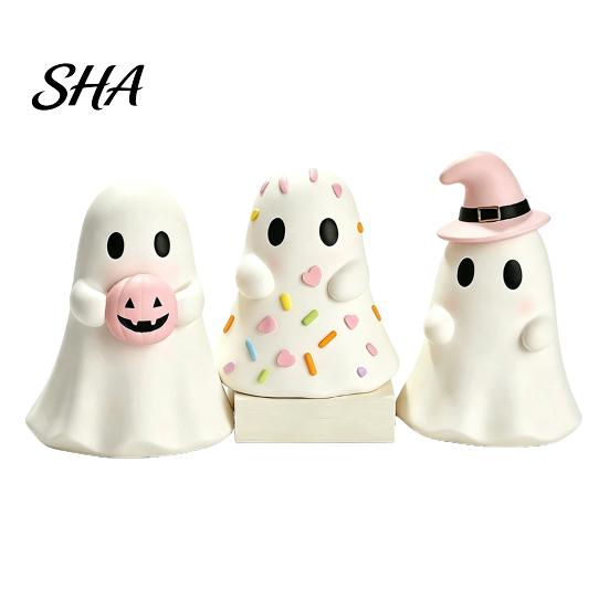 Resin Ghost Ornament Halloween Figurine, Spooky Cute Statue, Funny Creepy Retro Style Decor Tabletop for Home Shelf Party Haunted House Unique