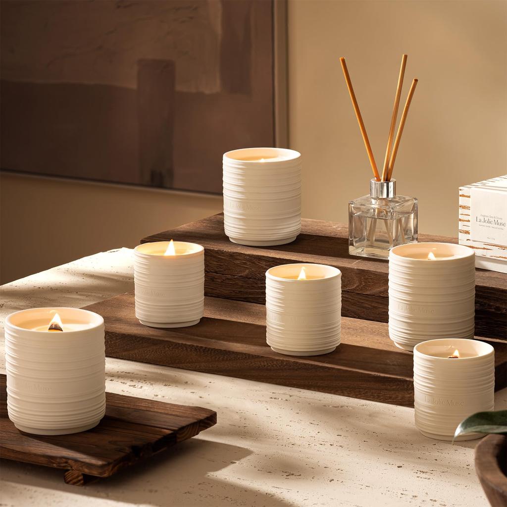 LA JOLIE MUSE Duftkerze Holzdocht Kyoto Weinrebe Moos Raumduft Natürliche Sojakerze Brenndauer 50 Stunden 227g Geschenk & Damen