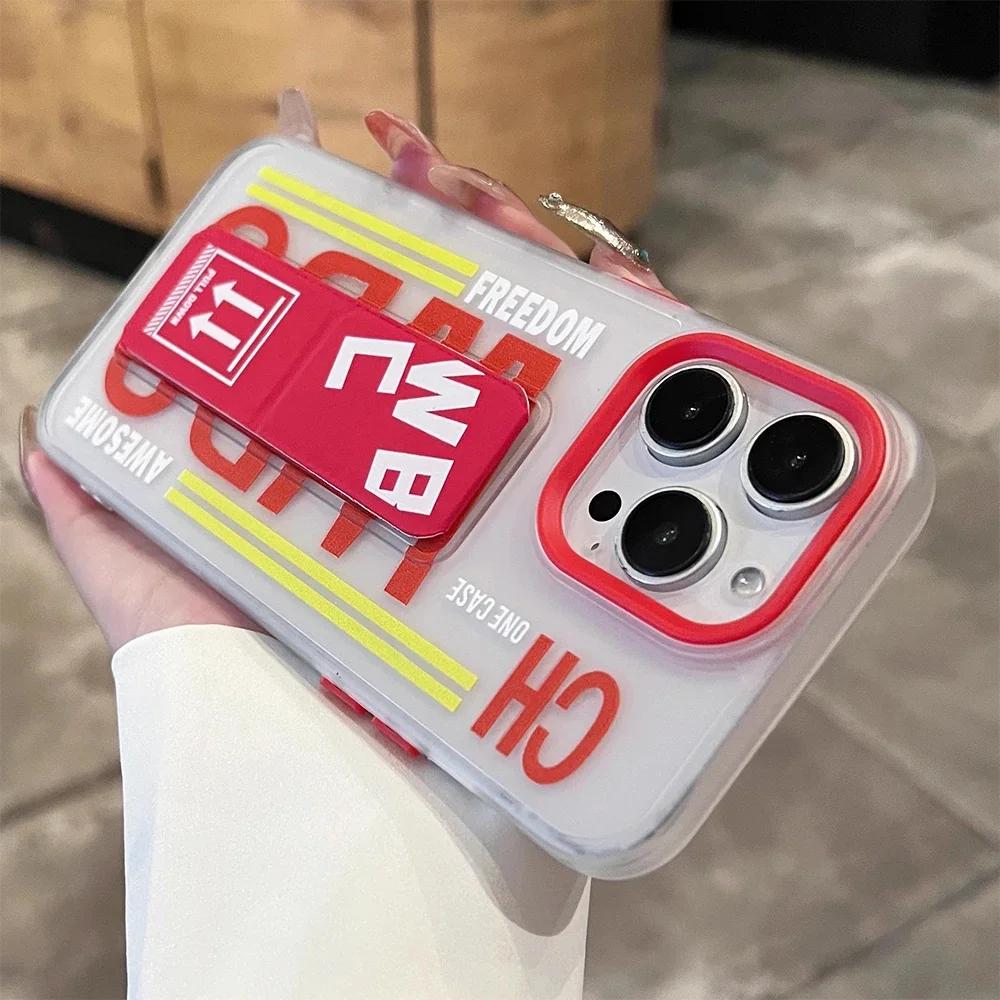 Matte Anti-slip Wristband Holder Phone Case for iPhone17 15 14 13 16 Pro Max Full Shockproof Folding Bracket Hard Bumper Cover
