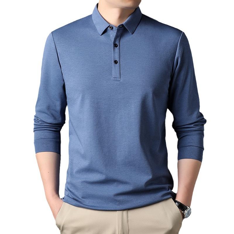 Collar Long Sleeved T-shirt for Spring and Autumn, New Business and Leisure, Middle-aged, Solid Color Men's Polo Shirt