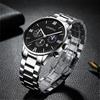 Men'S Business Watch Fake Three-Eye Calendar Roman Scale Quartz Watch Cross Necklace Bracelet Ring Set