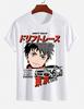 Unisexs Pure Cotton Solid Color Tshirt Tokyo Drift Racing Anime Shonen Print Crew Neck Shortsleeve Street Casual Top