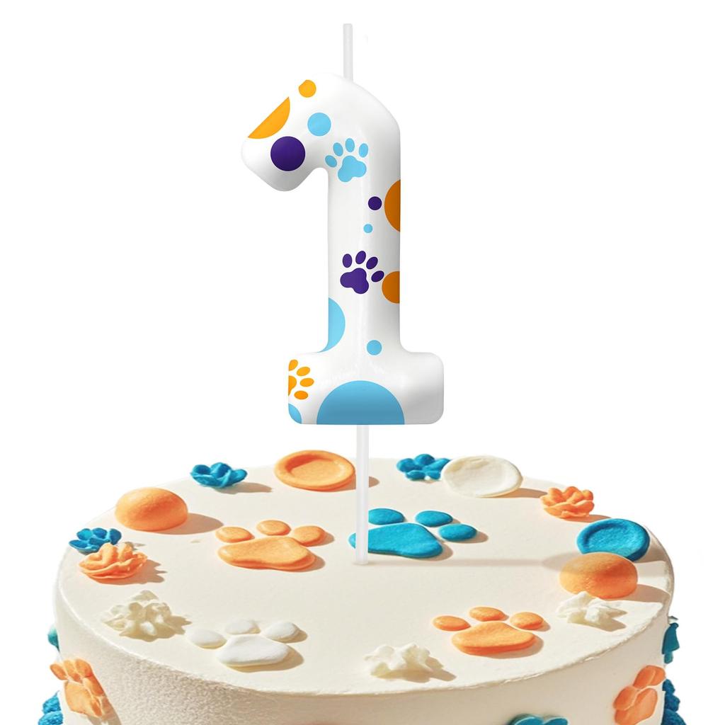 Blue Dog Paw Number0-9 Birthday Candle for Boys Girls - Cake Decorations, Dog Lovers Themed Party Decor Kids Party Supplies