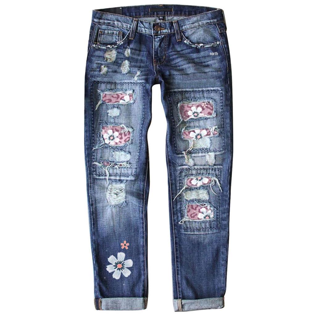 Damskie europejskie i amerykańskie wąskie dżinsy z nadrukiem