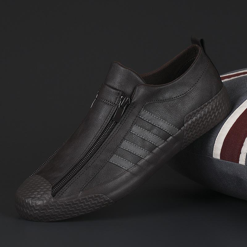 ყოველდღიური სპორტული ფეხსაცმელი გაზაფხულისთვის მამაკაცის ფეხსაცმელი თეთრი ფეხსაცმელი ელვადიანი მრავალმხრივი ჭურვიანი ცხვირი მამაკაცის ფეხსაცმელი რბილი ტყავი მოდური ფეხსაცმელი