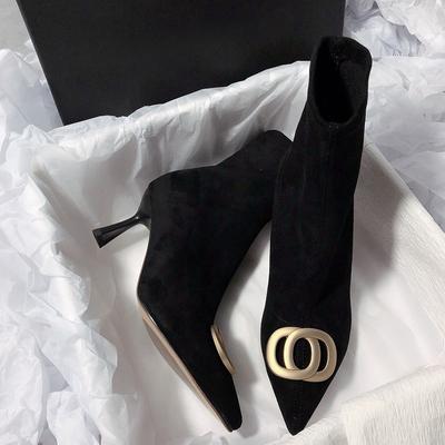 Jeseň a Zima Nadmerné Veľkosti Pohodlné Špicaté Tenký Opätok Retro Vysoký Opätok Elastická Krátka Sárová Dámska Obuv