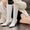 New Fashion Sexy Luxury Crocodile Pattern Knee High Heels Women's Boots Banquet Party Wedding Stiletto Mid Calf Boots Size 47 48