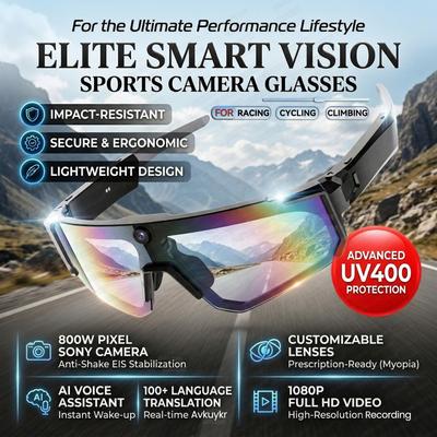 New AI Smart Shooting & Recording Glasses 800W Camera HD Anti-shake Bicycle Riding Shooting Artifact Windproof Goggles with Translation Music Playback
