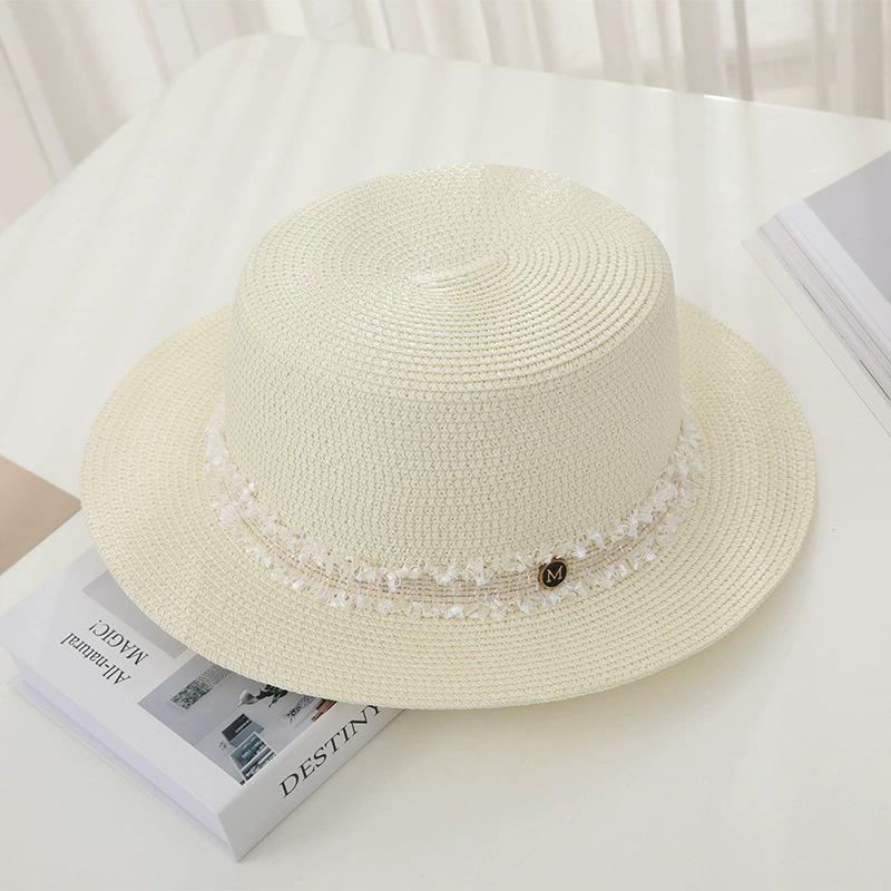 New Women's Summer UV Protection Sweet Ribbon Seaside Vacation Sunshade Bucket Hat Bow Large Brim Straw Hat