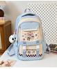 Schoolbag: Korean style cherry blossom peach pink with creamy strawberry kitten, academy style, multi-layered backpack for middle and high school 