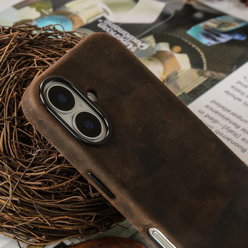 

Magnetic Wireless Charging Crazy Horse Leather Case for iPhone 16 Pro Max 17 15 Pro 14 All-inclusive Protection Matte Phone Case iPhone17