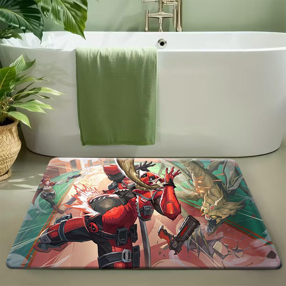 2D Flat, 1pc MARVEL Deadpool Floor Mat Suitable for Bathrooms, Bedrooms & Terraces - Anti-Slip Ultra Soft Thick with Marvel, R