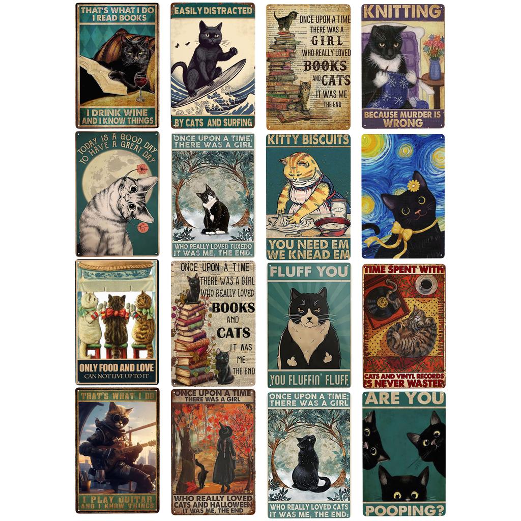 1pc, Retro Cats Metal Sign Once Upon A Time There Was A Girl Who Really Loved Cats Vintage Sign for Home Retro Coffee 8x12 In