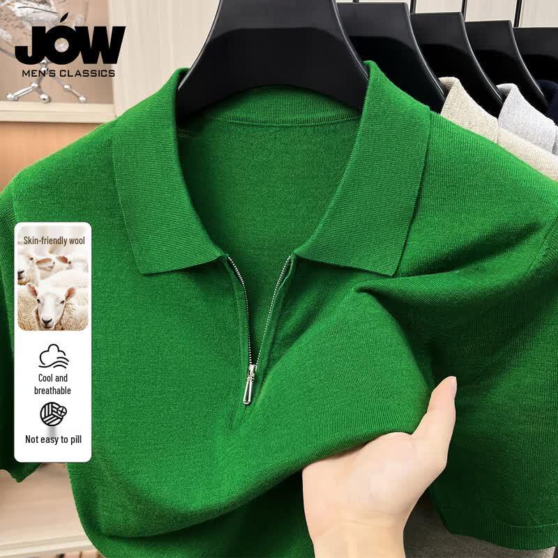 JOW Men s Wool Blend Zipper Polo Knit Shirt L