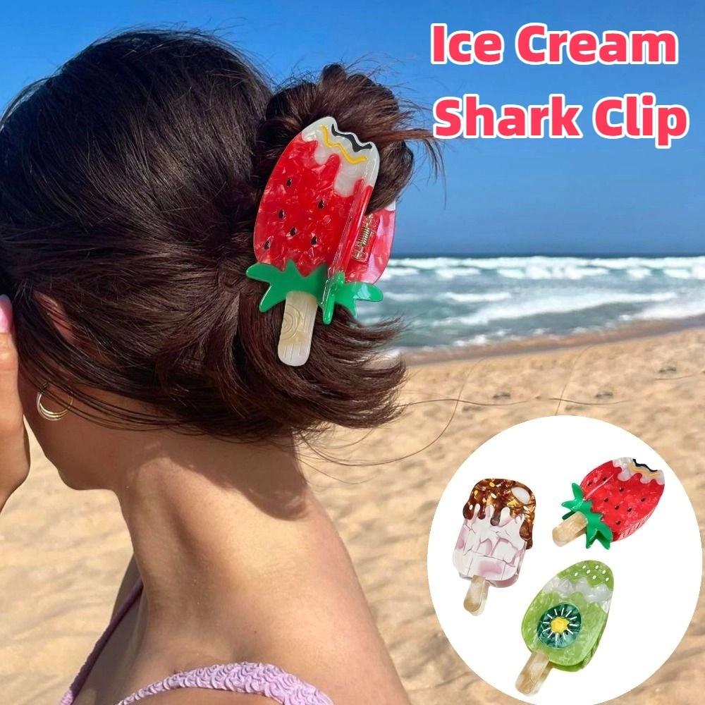 Sweet Ice Cream Shark Clip Cute Delicious Food Claw Clip Headdress Fruit Series Hair Claw  Female
