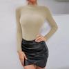Women's Fashion Half High Neck Slim T-Shirt Long Sleeve Pullover Solid Colour Top