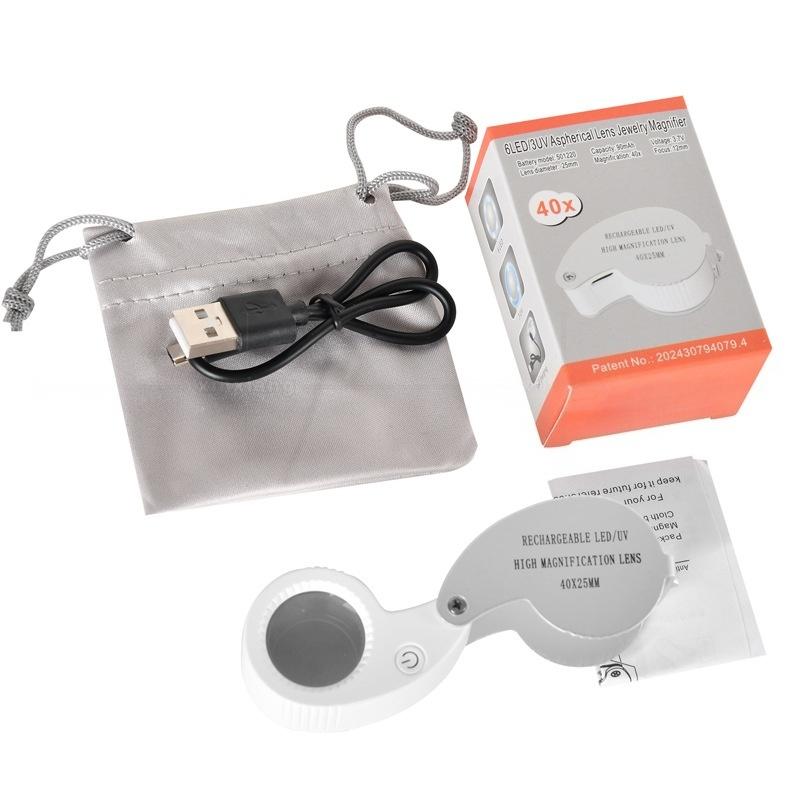 1 Set 40X 60X Foldable Magnifying Glass With Uv Led Lights Illuminated Magnifier For Jewelers Gems Coin Rechargeable Magnifier