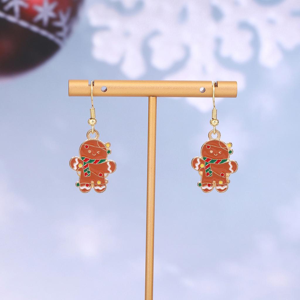 Cartoon Drip Santa Earrings, Personalized Christmas Column Elk Gingerbread Man Earrings