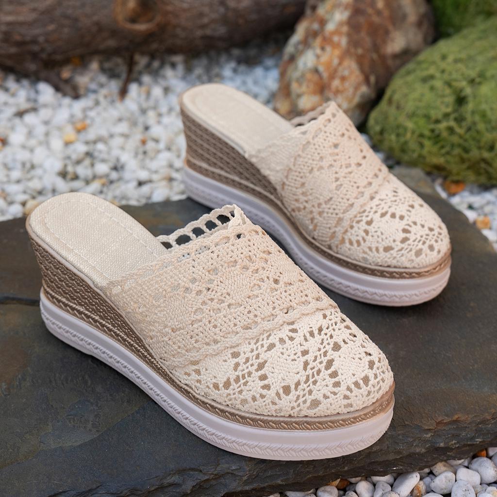 Fashion Women Platform Sandals Comfortable Hollow Flats Casual Shoes for Women Outdoor Breathable Mesh Wedge Sandals Zapatos De Mujer
