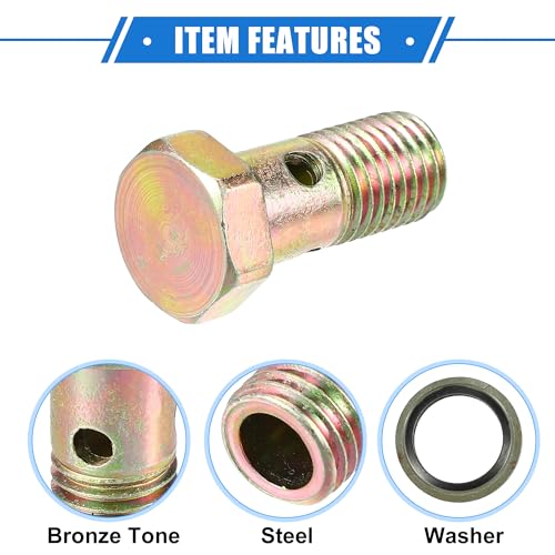 VekAuto Einzelner Banjo-Bolzen-Satz M12x1.5 32mm Länge Metrisches Gewinde Turbo Bremsleitungsanschluss Adapter für Fahrzeuge Aus Durablem Metall Bronzefarben