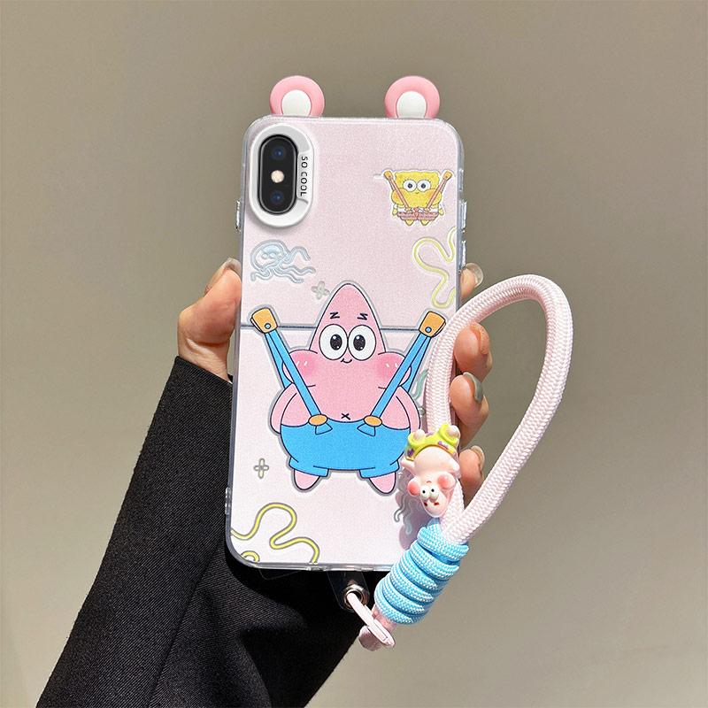 KEYSION Cute Ear Cartoon Case for iPhone XS Max X XS with Lanyard Soft Silicone+PC Shockproof Phone Back Cover for iPhone XR