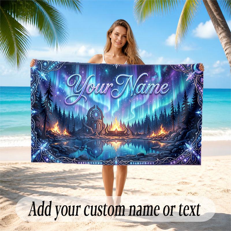 Nature Library Travel Theme Soft Beach Towel Personalized Custom Name Text Towel Portable for Beach Pool Travel