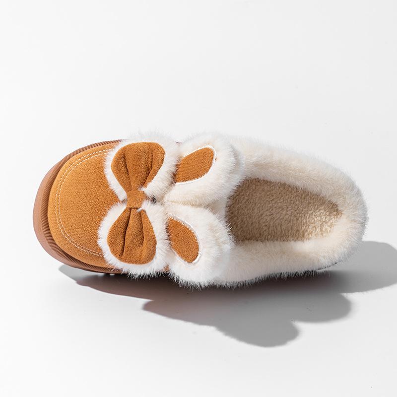 New cartoon cotton slippers autumn and winter indoor bow slippers home cotton slippers couple plush cotton shoes