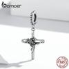 Bamoer 925 Sterling Silver Vintage Romantic Rose Vine and Cross Charm Pendant for Women Fine Jewelry