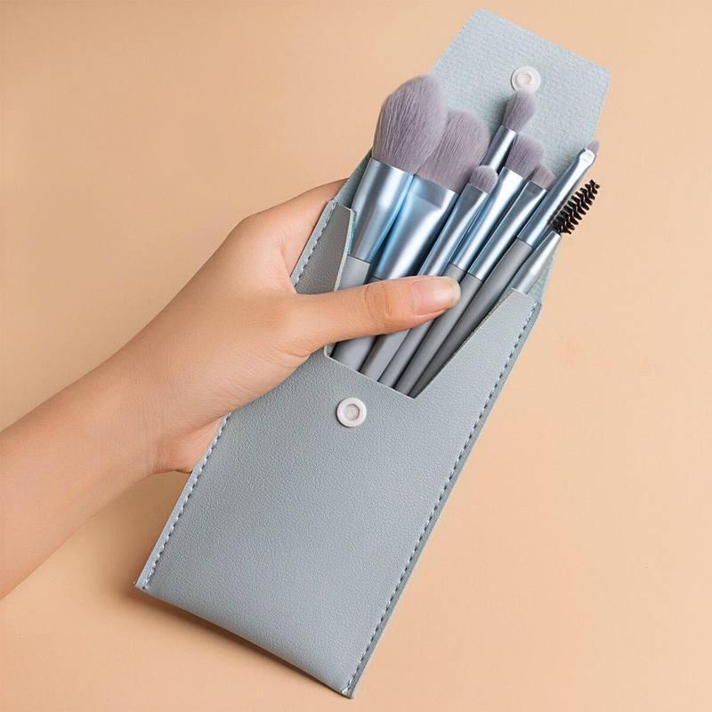 Mini Portable 8Pcs Makeup Brush Set Soft Synthetic Bristles Cosmetic Brushes with Storage Bag for Trip Outdoor Use
