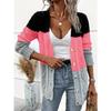 Women European American Lazy Style Striped V Neck Long Sleeve Knit Cardigan Sweater