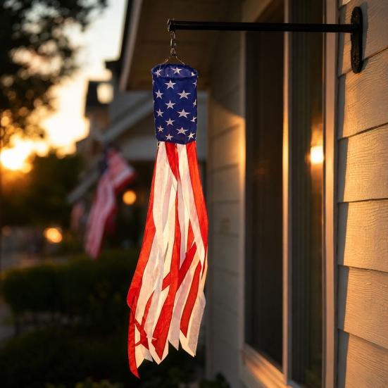 4th of July Outdoor Decoration, American Flag Porch Sign, Red White Blue Hanging Banner, USA Pleated Fan Flag, Patriotic Windsock for Independence Day