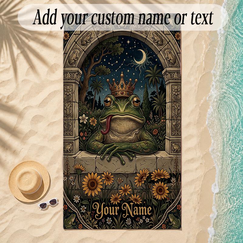 Frog Theme Soft Beach Towel Personalized Custom Name Text Towel Portable for Beach Pool Travel