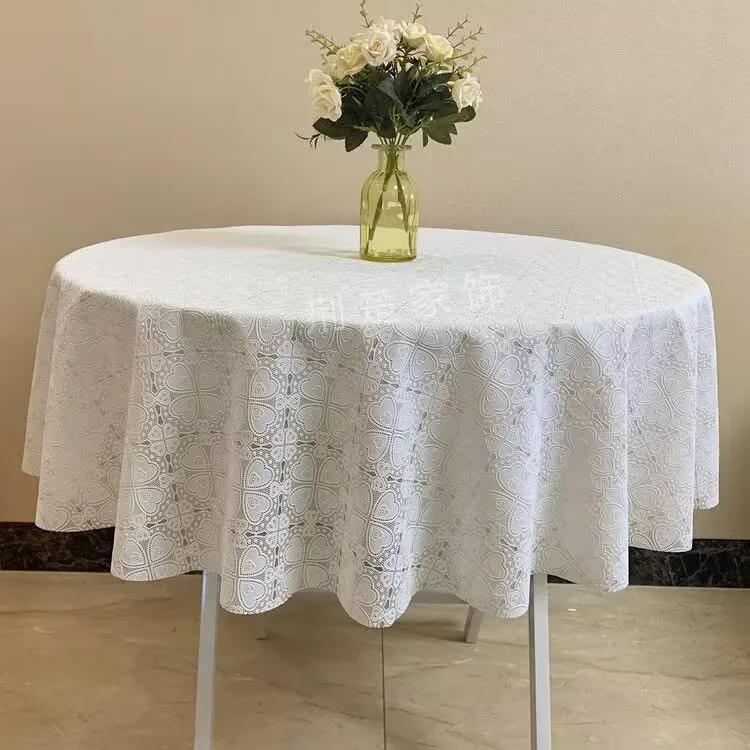 Tovaglia rotonda in pizzo di plastica Spessa Tovaglia stampata multicolore Impermeabile Resistente all'olio Lavabile Copritavolo