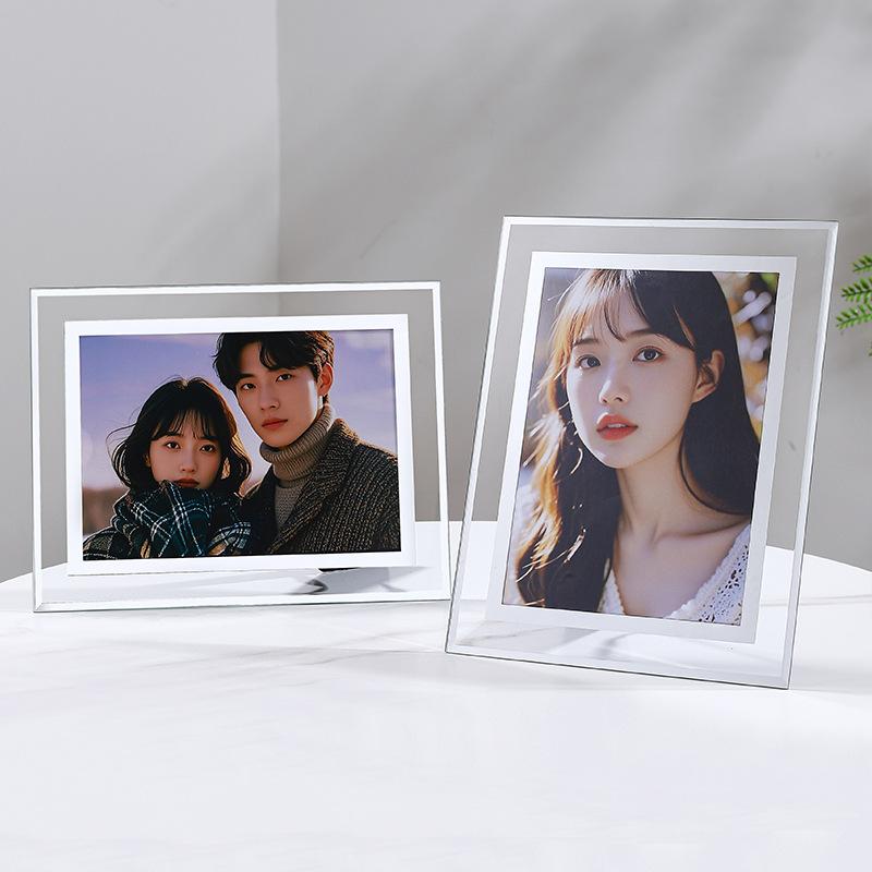 Clear Glass Picture Frame Minimalist Crystal Tabletop Photo Frame Multiple Sizes 5/6/7/8/10inch/A4 for Home Office Decor