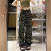 2024 Versatile Wide-Leg Camouflage Denim Pants with Natural Waist
