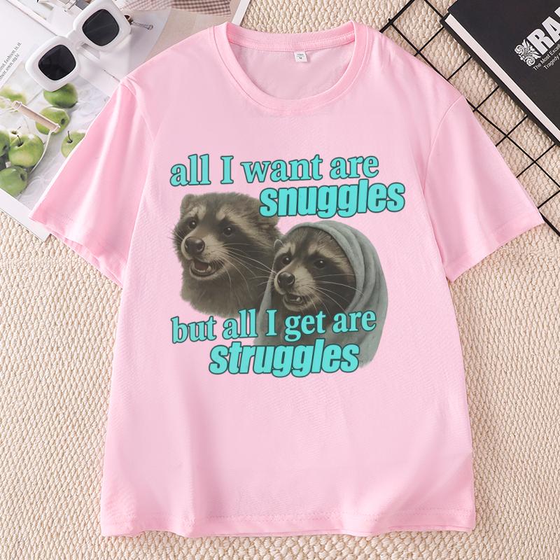 Snuggles And Struggles Cat T Shirt Funny Meme Cat Lover TShirt Unisex Unisex Casual Cotton Short Sleeve Tshirt Comfortrable Tee