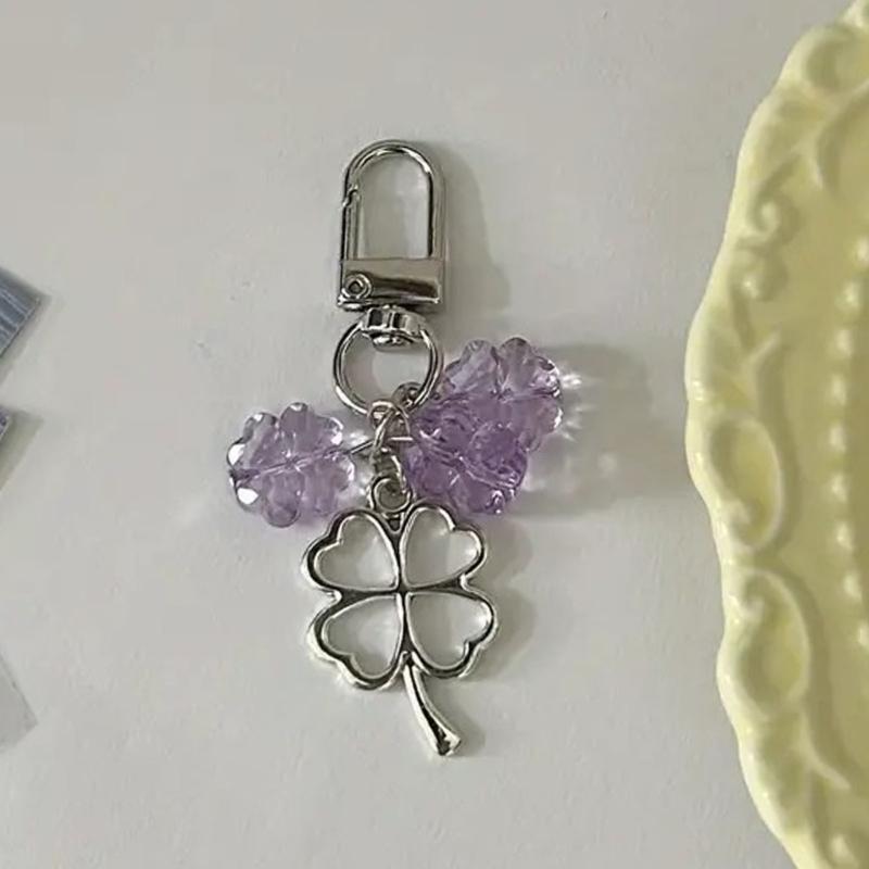 Unique Four Leaf Clovers Pendant Keychain Handmade Phone Chain Beaded Cellphone Lanyard Jewelry for Wallets and Keys