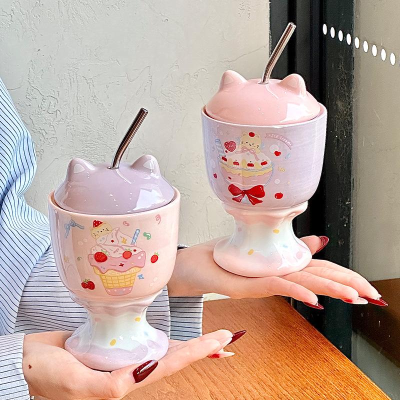 Cute Cat Goblet High Value Straw Water Cup Girls Birthday Gift Souvenir Practical Gift Box