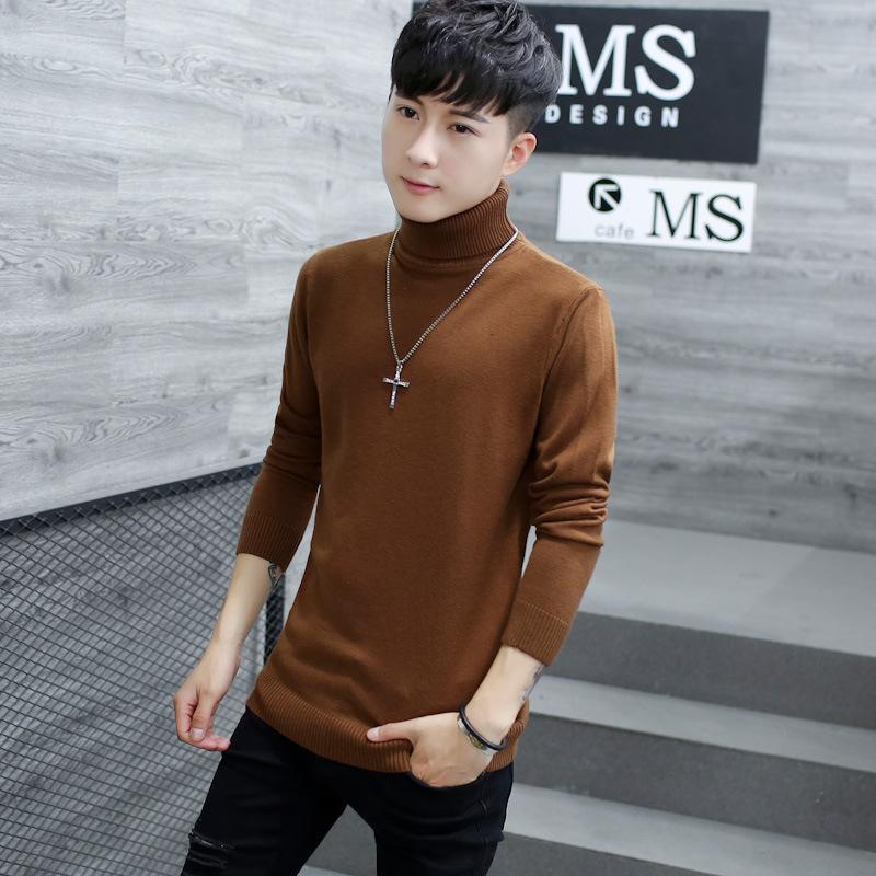 Fine Youthful Fashion Sweatwear Mens Anti-pilling High Quality Knitted Turtleneck Sweater Slim Fit Long Sleeve Pullover Solid Color Trend Men Clothing