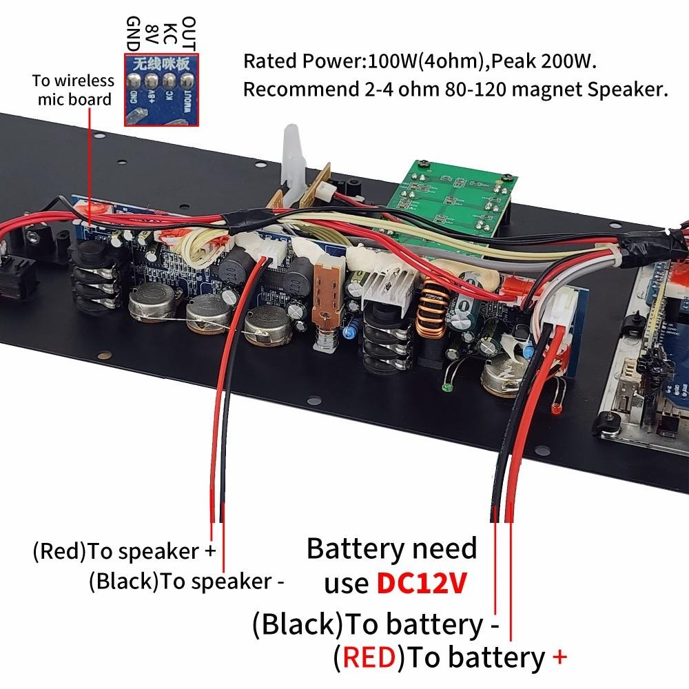 12V Digital Bluetooth 100W Amplifier Board for 8-18 Inch Speaker with Microphone Guitar U-Disk Input Recording Amplifiers Input 38 16 CM