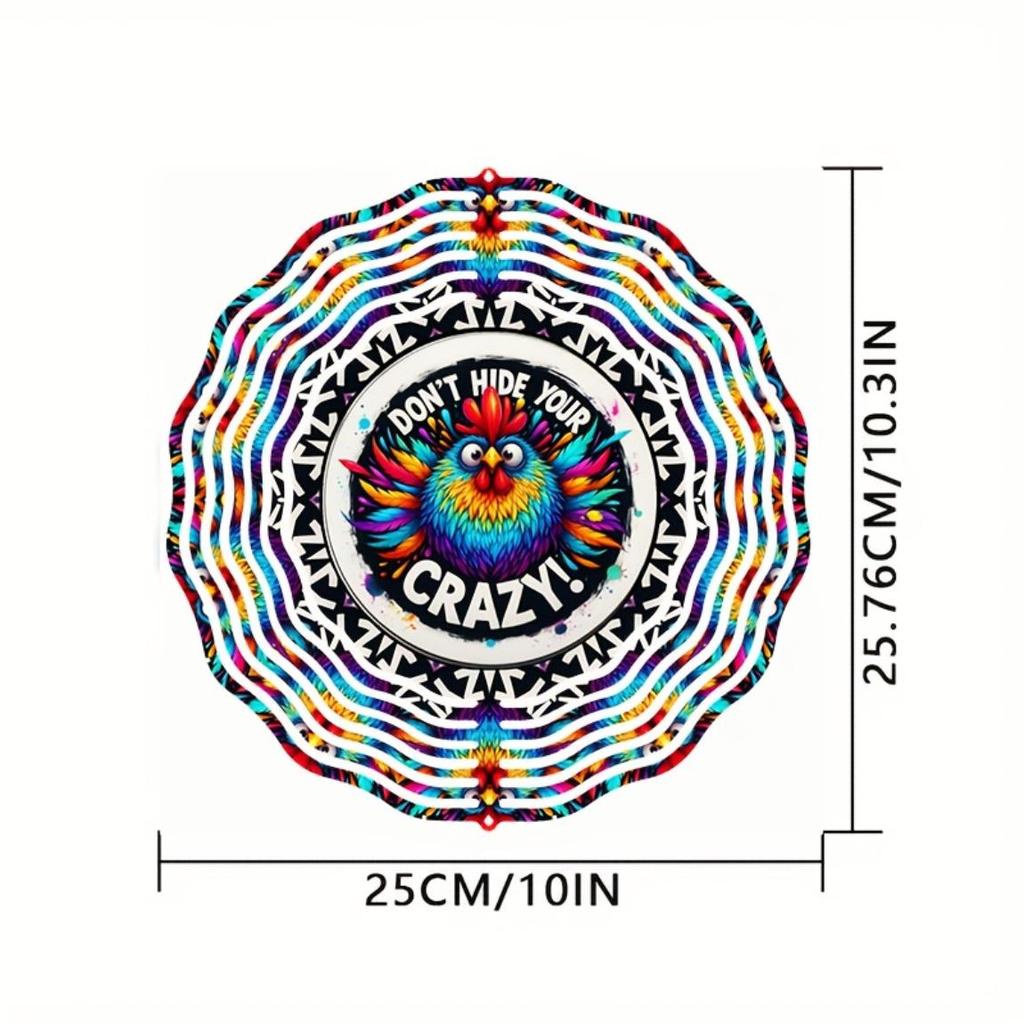 10-Inch 'Don't Hide Your Crazy' 3D Kinetic Wind Spinner - 360° Rotating Metal Art for Garden & Yard, Vibrant Indoor/Outdoor Decor - Unique