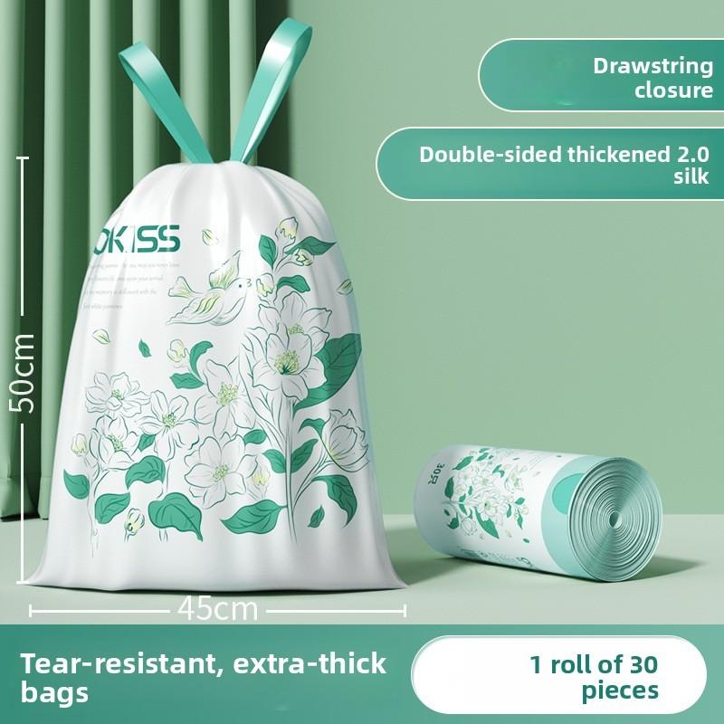 Home Use Thickened Jasmine Flower Drawstring Trash Bags With Odor Control For Kitchen And Bathroom