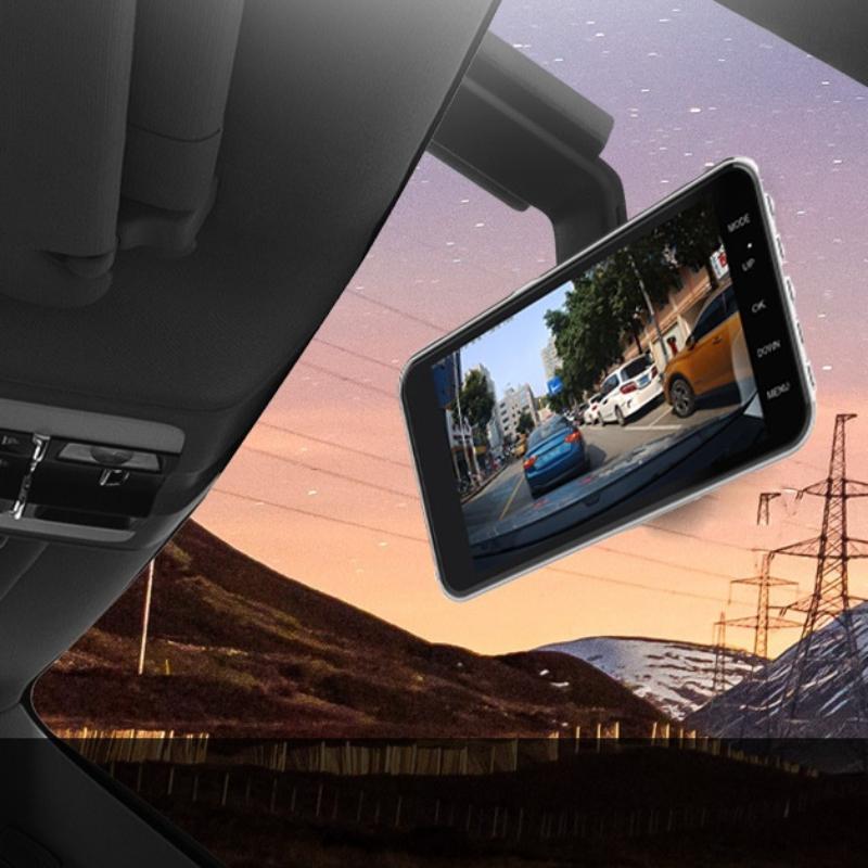 4-inch Dashcam, IPS HD 1080P Car DVR, Dual Front and Rear Cameras, Supports Reversing Camera Function.